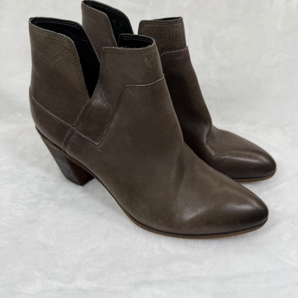Franco Sarto Womens Dark Brown Leather Pointed Toe Block Heel Ankle Booties 8M‎